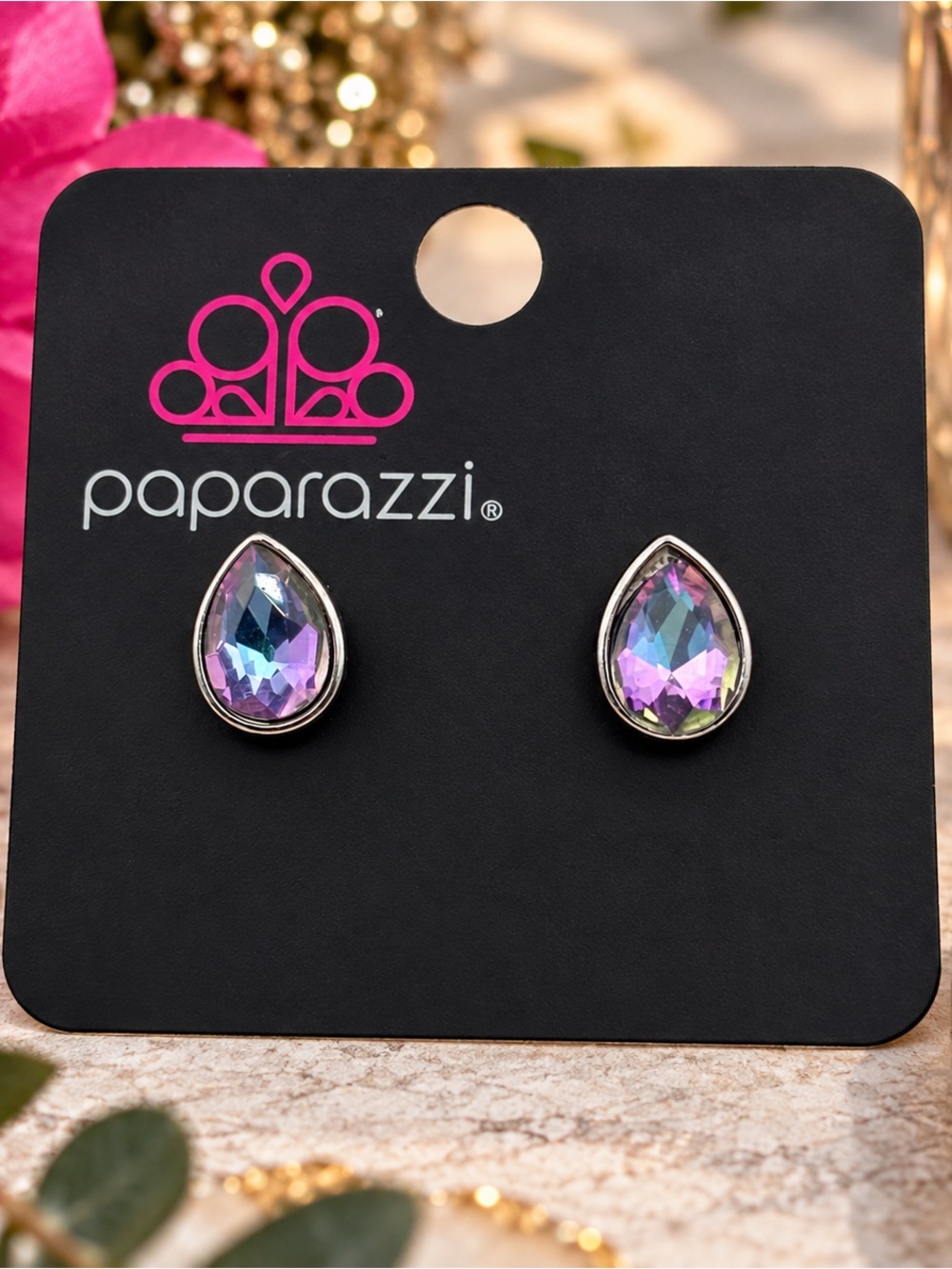 paparazzi Iridescent Teardrop Crystal Studs - Purple/Blue